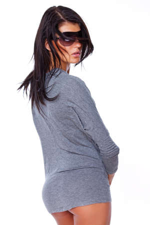 Portrait of sexy brunet posing in studioの写真素材