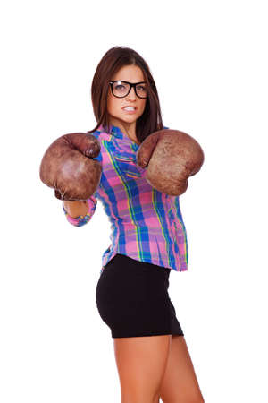 A photo of a young model wearing boxing glovesの写真素材