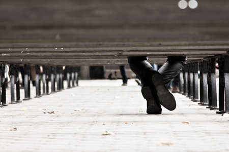 Portrait of mans leg in the cityの写真素材