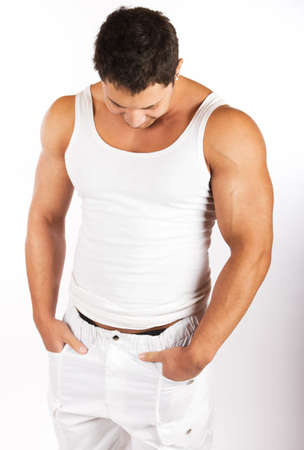 Portrait of a handsome muscular young manの写真素材