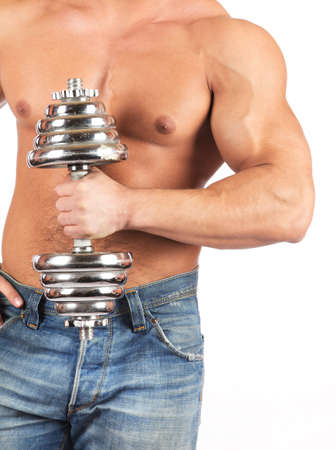 Fitness - powerful muscular man lifting weightsの写真素材
