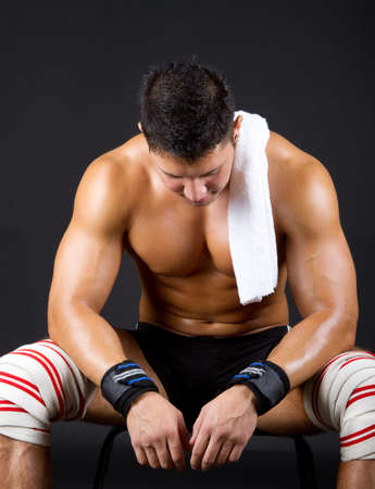 Guy in trouses and bandageの写真素材