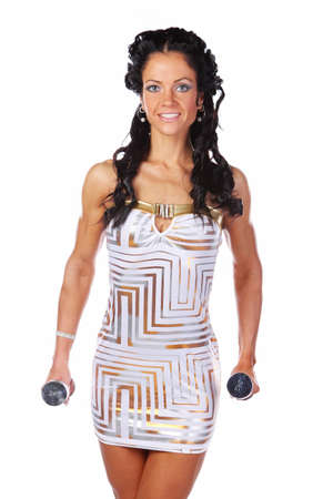 Image of female posing with dumbellsの写真素材