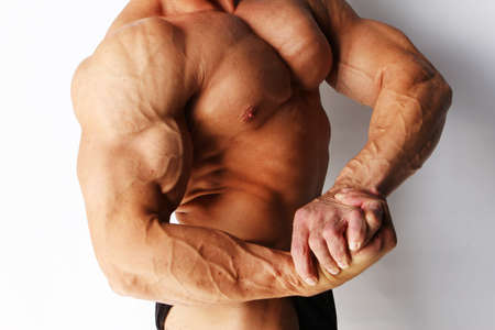 Image of bodybuider showing his  muscular bodyの写真素材