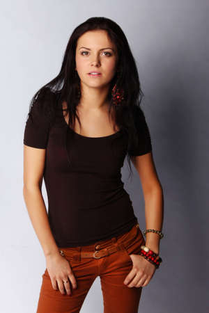 Image of attractive female, isolated on greyの写真素材