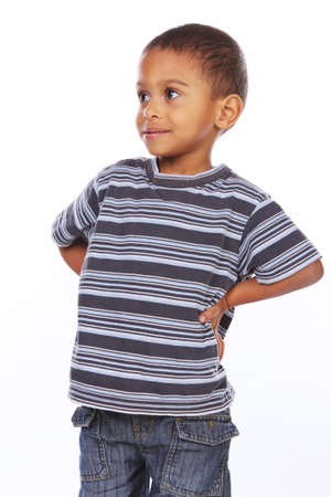 cute african american boy posing over whiteの写真素材