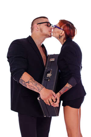 Two young people are about to kissの写真素材