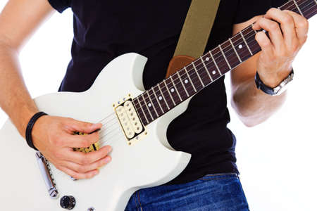 Close portrait of rock sinfer posing in studioの写真素材