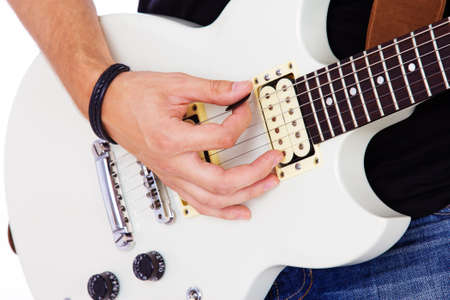 Close portrait of rock sinfer posing in studioの写真素材