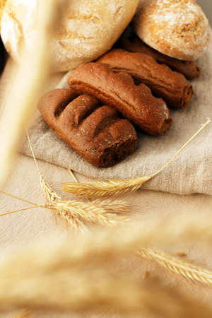 Organic bread on a folded linen fabric