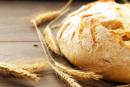 Closeup of a crusty bread and ears