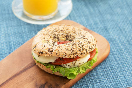 Vegetarian sandwich on a wooden board