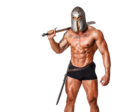 Image of warrior in pants and helmetの写真素材