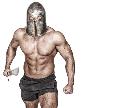 Colorless image of warrior who is getting on the fightの写真素材