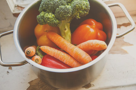 Image of pan that is full of vegetablesの写真素材