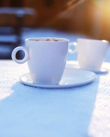 Morning coffe ,on the winter time.Outdoor.の写真素材