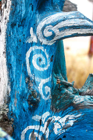 Beautiful vintage floral ornament on woodの写真素材