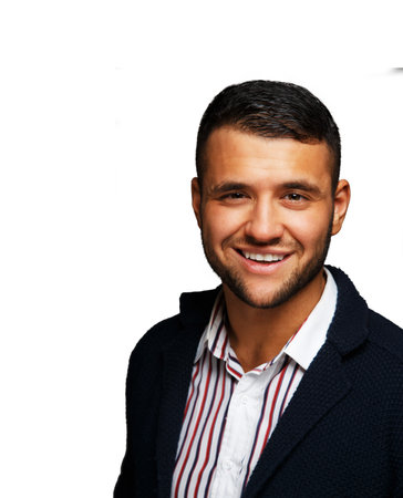 Smiling man wearing a striped shirt