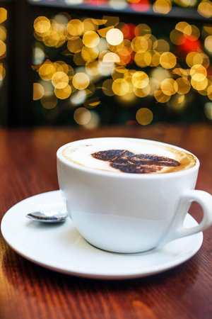 Coffe shop cafe Interior with Christmas moodの写真素材