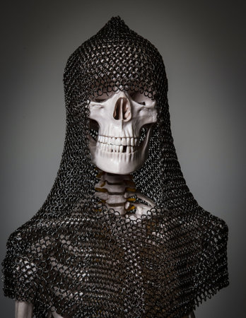 Skeleton of the dead warrior in chain armour