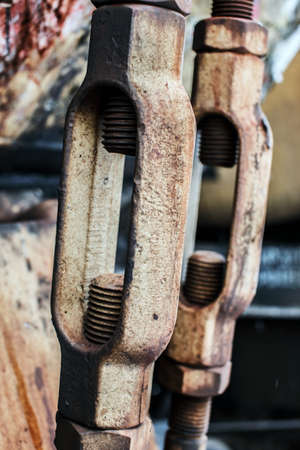 Rusty and colorful industrial parts of railway carriage.の写真素材