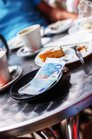 Money on table for food.の写真素材