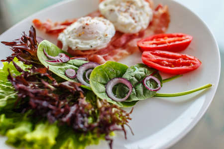 Vegetarian salad on white plate.の写真素材