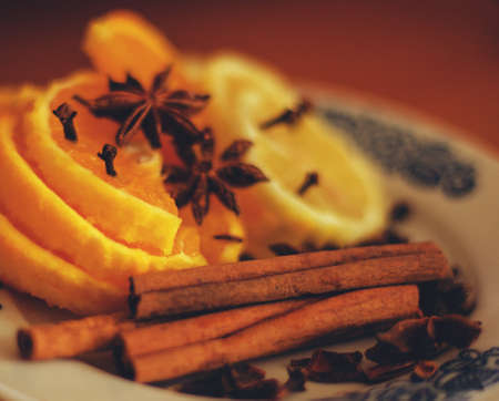 Christmas cinnamon and orange.の写真素材