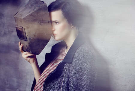 A girl with welder mask.の写真素材