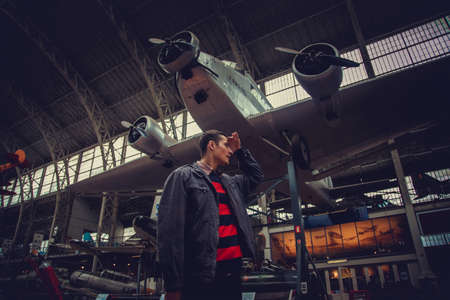 A man in airplanes museum.の写真素材
