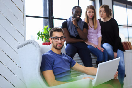 A group of international people warking with laptop.の写真素材