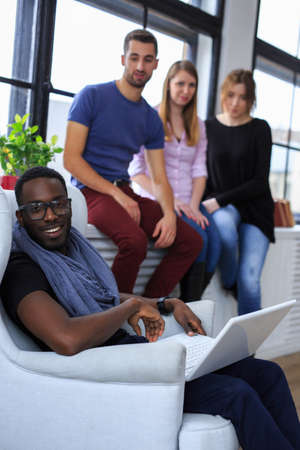 International group of people working with laptop.の写真素材