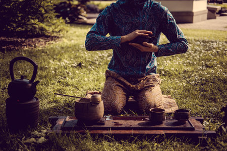 Traditional chinese tea ceremony prepared by human.