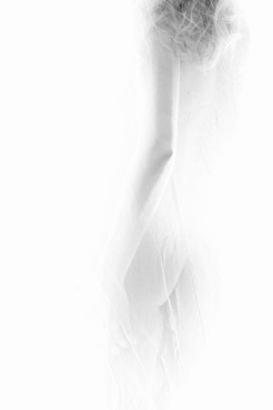 Black and white nude female silhouette on a white backround.の写真素材