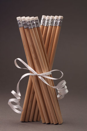 Group of graphite pencils tided up with bow.の写真素材