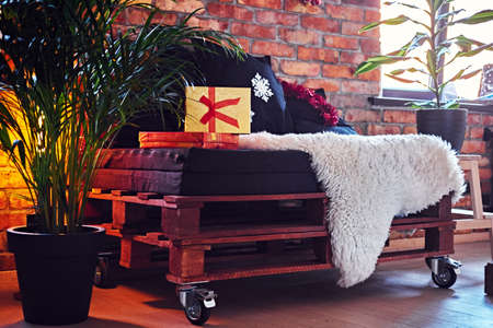 Loft interior room with Christmas decoration.