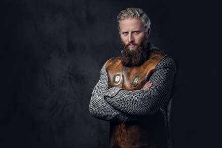A man Viking dressed in Nordic armor.の写真素材