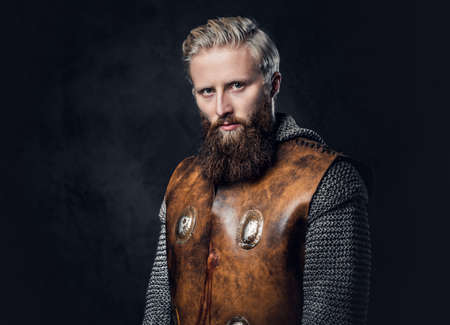 A man Viking dressed in Nordic armor.の写真素材