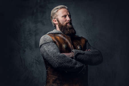 A man Viking dressed in Nordic armor.の写真素材