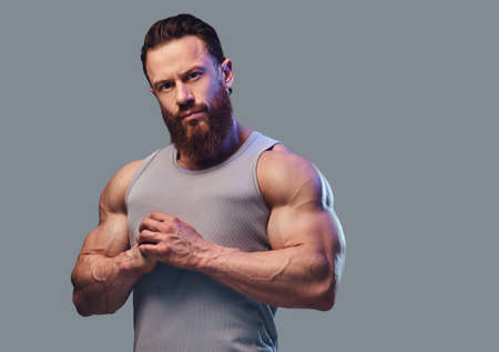 Bearded bodybuilder dressed in a tank top.の写真素材
