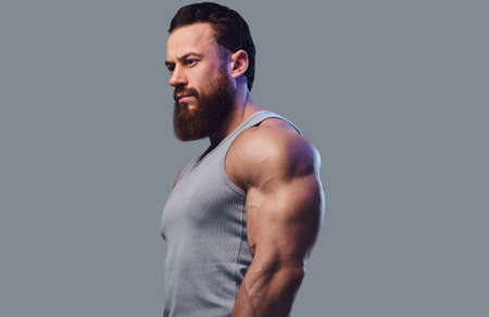 Bearded bodybuilder dressed in a tank top.の写真素材