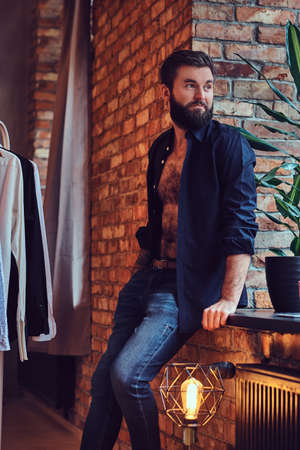 A man fit on fashionable shirts.の写真素材
