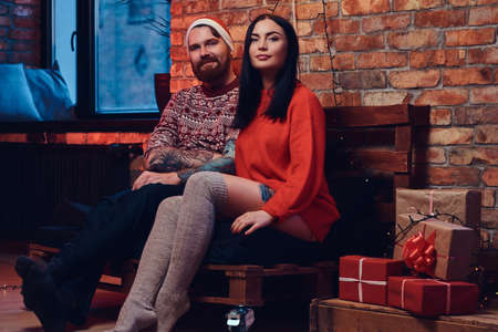 A couple celebrating Christmas.の写真素材