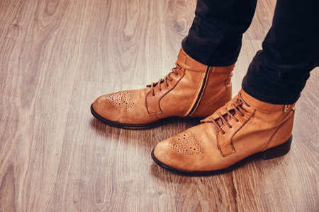Brown leather woman boots.の写真素材