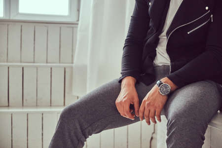 Portrait of a handsome male in a stylish clothingの写真素材