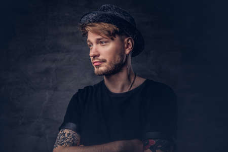 Portrait of handsome bearded hipster.の写真素材