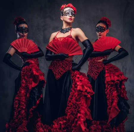 Flamenco spanish seductive dancers wearing traditional costume.の写真素材