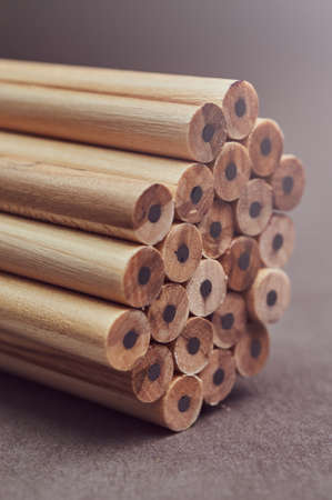 Close-up photo of pencils. Isolated on gray.の写真素材