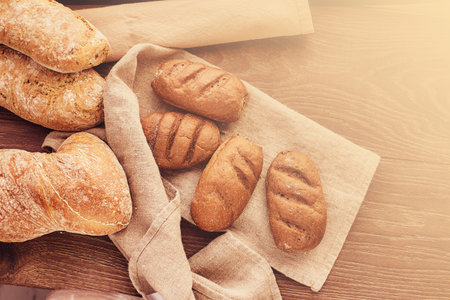 Close-up photo of freshly baked bread products.