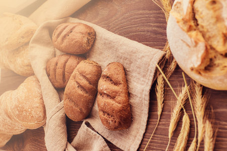 Close-up photo of freshly baked bread products.